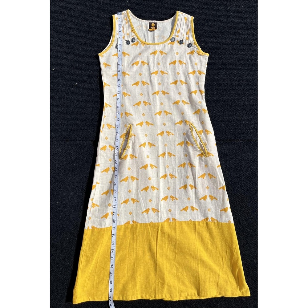 Mother Earth Dress Womens XS White Yellow Bird Print Sleeveless Pockets A-Line - Picture 6 of 12